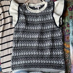 Skies Are Blue Black & White Patterned Ruffle-Sleeve Sweater